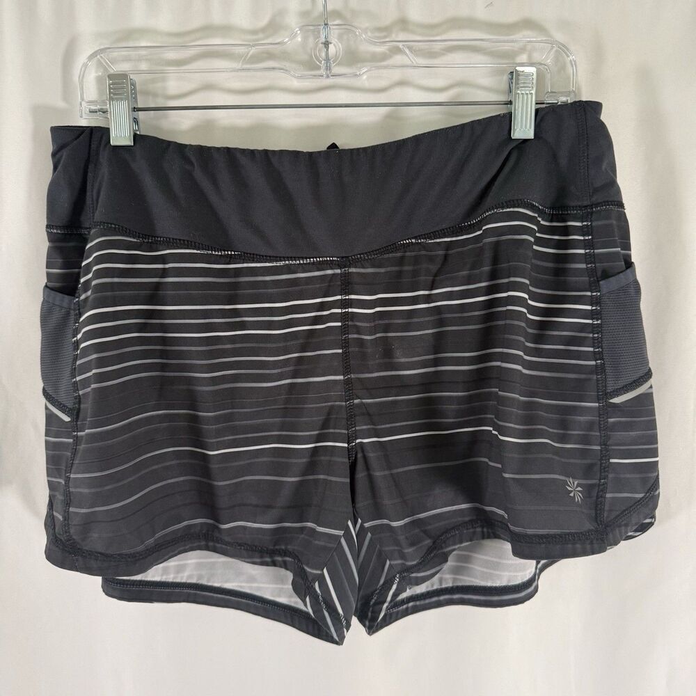 Athleta Athletic Shorts Women's Large Black Striped Pull On Elastic Waist Lined